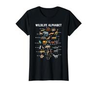 Back to School Wildlife Alphabet Cute Animal Learning Letter Value Graphic T-Shirt, Women, Black, M