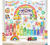 Back to School Window Stickers Rainbow Pencils Crayon Window Clings | First Day of School Window Decals for Classroom Welcome Party Supplies Nursery Glass Decor