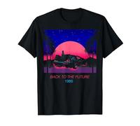 Back To The Future 1985 Neon Delorean Sunset T-Shirt, Men, Black, Medium