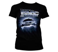 Back To The Future Officially Licensed Flying Delorean Women T-Shirt (Black), Small