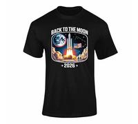 Back to The Moon 2026 Mens T-Shirt - Space Shuttle Launch Tee, Lunar Rocket Graphic, Astronaut Gift for Men, Space Lover Top for Birthdays Black M Style 1
