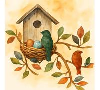BACK TO VINTAGE Birds in the Nest - A5 A4 A3 Wildlife Poster Wall Art Featuring Wild Nature Illustration for Interior or Nature Themed Decor (A3 (420x297mm), High-resolution paper)