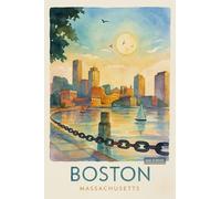 BACK TO VINTAGE Boston At Sunrise Or Sunset - A4 Travel City Poster Wall Art Home Decor Art Print Featuring Iconic Landmarks and Global Destinations for Interiors Inspired by Culture and Exploration