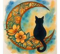 BACK TO VINTAGE Cat and Crescent - A5 A4 A3 Cat Poster Wall Art Featuring Illustration of Cats for Home or Office Interior Decoration (A5 (210x148mm), High-resolution paper)