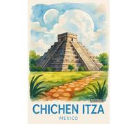 BACK TO VINTAGE Chichen Itza With Lush Vegetation - A4 Travel City Poster Wall Art Home Decor Art Print with Iconic Landmarks and Global Views for Culture Inspired