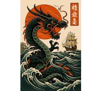 BACK TO VINTAGE Dragon - A5 A4 A3 Japanese Culture Poster Format with Traditional Motifs and Illustrations for Wall Decoration (A5 (210x148mm), High-resolution paper)