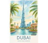 BACK TO VINTAGE Dubai Featuring Burj Khalifa And Palm Trees - A4 Travel City Poster Wall Art Home Decor Art Print with Iconic Landmarks and Global Views for Culture Inspired