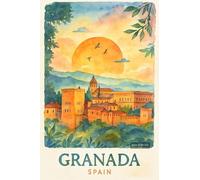 BACK TO VINTAGE Granada Spain - A4 Travel City Poster Wall Art Home Decor Art Print Featuring Iconic Landmarks and Global Destinations for Interiors Inspired by Culture and Exploration