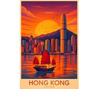 BACK TO VINTAGE Hong Kong Sunset - A4 Travel City Poster Wall Art Home Decor Art Print Featuring Iconic Landmarks and Global Destinations for Interiors Inspired by Culture and Exploration