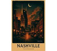 BACK TO VINTAGE Nashville Night Scene - A4 Travel City Poster Wall Art Home Decor Art Print Featuring Iconic Landmarks and Global Destinations for Interiors Inspired by Culture and Exploration
