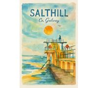 BACK TO VINTAGE Salthill Beach at Sunrise - A4 Travel City Poster Wall Art Home Decor Art Print Featuring Iconic Landmarks and Global Destinations for Interiors Inspired by Culture and Exploration