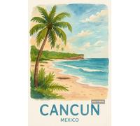 BACK TO VINTAGE Serene Cancun Beach Scene - A4 Travel City Poster Wall Art Home Decor Art Print with Iconic Landmarks and Global Views for Culture Inspired