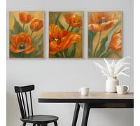BACK TO VINTAGE Set of 3 Bold Tulip Blooms with Leaves - A5 A4 A3 Art Posters Wall Art Modern Painting Prints for Home Office or Workspace Interior Decoration (A5 (210x148mm), High-resolution paper)