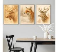BACK TO VINTAGE Set of 3 Fox Moose and Stag In A Snowy Winter Forest - A4 Poster Art Print Wall Art Home Decor Coordinated Design Trio for Stylish and Harmonious Interior Wall Display