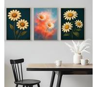 BACK TO VINTAGE Set of 3 Painting of White Daisies - A5 A4 A3 Art Posters Wall Art Modern Painting Prints for Home Office (A3 (420x297mm), High-resolution paper)