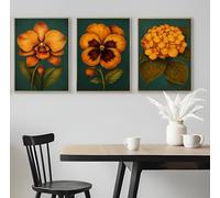 BACK TO VINTAGE Set of 3 Painting of Yellow Flowers - A5 A4 A3 Art Posters Wall Art Modern Painting Prints for Home Office or Workspace Interior Decoration (A4 (297x210mm), High-resolution paper)