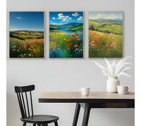 BACK TO VINTAGE Set of 3 Vibrant Landscape With Flowers - A5 A4 A3 Art Posters Wall Art Modern Painting Prints for Home Office or Workspace Interior Decoration (A4 (297x210mm), High-resolution paper)