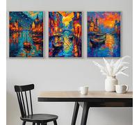 BACK TO VINTAGE Set of 3 Vibrant Sunset Over Serene Venetian Canal Scene - A4 Poster Art Print Wall Art Home Decor Coordinated Design Trio for Stylish and Harmonious Interior Wall Display