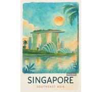 BACK TO VINTAGE Singapore Scene - A4 Travel City Poster Wall Art Home Decor Art Print Featuring Iconic Landmarks and Global Destinations for Interiors Inspired by Culture and Exploration