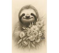 BACK TO VINTAGE Sloth with a Bouquet - A5 A4 A3 Wildlife Poster Wall Art Featuring Wild Nature Illustration for Interior or Nature Themed Decor (A3 (420x297mm), High-resolution paper)