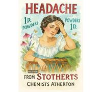 BACK TO VINTAGE Stotherts Headache Powder Classic Poster - A4 Stotherts Headache Powder Poster Retro Style Wall Art with Antique Medical Ad Design Ideal for Home Bathroom or Collector Display