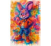 BACK TO VINTAGE Stylish Rabbit - A5 A4 A3 Graffiti Poster Wall Art Featuring Colorful Street Art Design for Decorative Display in Home or Office (A5 (210x148mm), High-resolution paper)