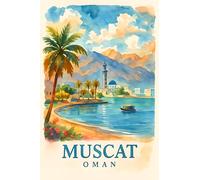 BACK TO VINTAGE Visual Style Template Retained With Original Content Muscat Oman - A4 Travel City Poster Wall Art Home Decor Art Print with Iconic Landmarks and Global Views for Culture Inspired