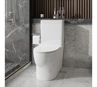 Back to Wall Toilet Close Coupled Bathroom Toilets White Ceramic WC Pan with Quick Release Soft Close Seat & Dual Flush Cistern Modern Oval Style Elongated Comfort Toilet