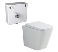 Back to Wall Toilet Close Coupled WC White Ceramic Soft Close Seat Modern Design Flush to Wall Concealed Pipe Work (B/T/W Pan + Concealed Cistern Pack)