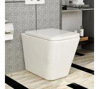 Back to Wall Toilet White Ceramic WC Compact BTW Bathroom Toilets Modern Square Short Projection Toilet Pan Quick Release Soft Close Seat Concealed Pipework Toilets