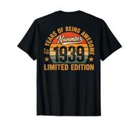 (Back) Vintage 1939 Women 87 Year Old November 87th Birthday T-Shirt