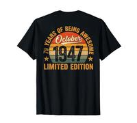 (Back) Vintage 1947 Women 79 Year Old October 79th Birthday T-Shirt