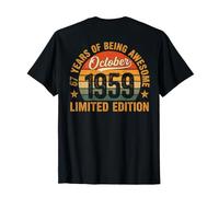 (Back) Vintage 1959 Women 67 Year Old October 67th Birthday T-Shirt