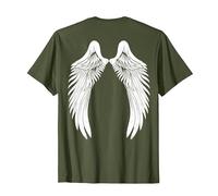 Back White Angel Wings T-Shirt, Men, Olive Green, Medium