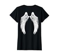 Back White Angel Wings T-Shirt, Women, Black, Medium