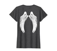 Back White Angel Wings T-Shirt, Women, Dark Heather Grey, Medium