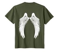 Back White Angel Wings T-Shirt, Youth, Olive Green, Medium