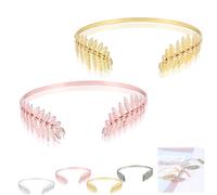 Back-Worn Leaf Metal Headband, Fashion Gold Leaf Back-Worn Goddess Headpieces, Goddess Headpiece for Back-of-Head Wear - Perfect for Weddings (Gold+Pink)