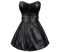Back Zipper Lady Gothic Punk Leather Bustier Corset Dress Dresses Black Plus Size