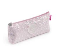 Back2Fun - Glossy Triangular Pencil Case, 1 Compartment Case, Size 200 x 80 x 35 mm, Pencil Case with Glitter and Metal Handle, Zip Closure, Material Polyester, Pink, Pink, 200 x 80 x 35 mm,