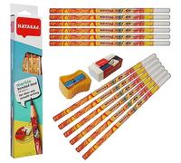 Back2School B2SMarX Bonded Lead HB Pencils, Pack of 10, Pencils Eraser Sharpener Pack, Hexa Grip Pencil, Write Draw Sketch, School Home Office, iZOFAX Black Ball Pen