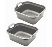 Backcare ® Addis Rectangular Washing up Bowl, Metallic Grey, Large, 10 Litre Cleaning Buckets and Bowls Set, Household Storage laundry Cleaning Tub (pack of 2)