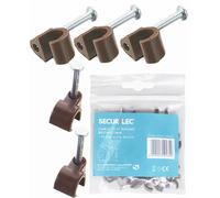 BACKCARE ® UKCABLE TIES SecurLec Round Cable Clips Brown Fixing Cables Nail Clip Clamps 5-7mm Flexible Pack of 100