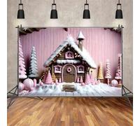 Backdrop Baby Pink Christmas House Tree Photo Zone Background Beautiful Cabin Home Candy Plank Photography Customizable Studio Photocall