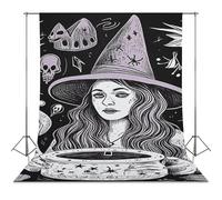 Backdrop Background 56"x118" for Photography, High Density Polyester Fabric Background Banner Seamless Photo Booth Prop Backdrop for Birthday Party Decor Magic Witch Witchcraft Bohemian Drawing Photos