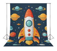 Backdrop Background 56"x79" for Photography, High Density Polyester Fabric Background Banner Seamless Photo Booth Prop Backdrop for Birthday Party Decor Rocket Clipart Space Ship Photoshoot Banner Pro
