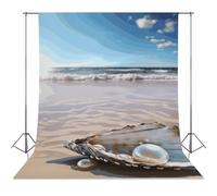 Backdrop Background 56"x79" for Photography, High Density Polyester Fabric Background Banner Seamless Photo Booth Prop Backdrop for Birthday Party Decor Ocean Beach Mussel Pearl Photoshoot Banner Prop