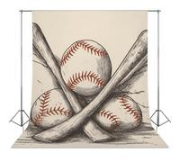 Backdrop Background 56"x79" for Photography, High Density Polyester Fabric Background Banner Seamless Photo Booth Prop Backdrop for Birthday Party Decor Hand Drawn Baseball Bats And Ball Photoshoot Ba