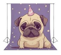Backdrop Background 56"x79" for Photography, High Density Polyester Fabric Background Banner Seamless Photo Booth Prop Backdrop for Birthday Party Decor Funny Cartoon Pug Puppy Dog Photoshoot Banner P