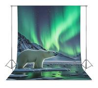 Backdrop Background 56"x79" for Photography, High Density Polyester Fabric Background Banner Seamless Photo Booth Prop Backdrop for Birthday Party Decor Polar Bears Northern Lights Photoshoot Banner P